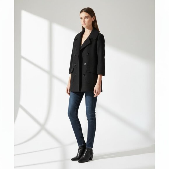 J. Crew Double Breasted Wool Cashmere Peacoat Black Women S - Picture 1 of 11